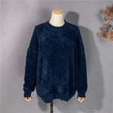 New 2022 Fake Mink Cashmere Spring Autumn Women Sweater Pullovers Oversized Vintage Knitwears Wild Lady Tops