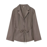 Fongt Women's Clothing Explosion Fashion Stripe With Cushioned Shoulder Belt Suit + Double Trousers Suit