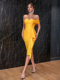 Summer Off Shoulder Bodycon Bandage Dress Women 2022 Sexy Ruffles Short Sleeve Hot Celebrity Club Evening Midi Party