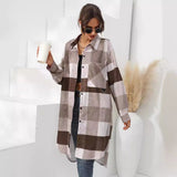 Women's Clothing Station Autumn And Winter Grid Single-Breasted Long Windbreaker Coat-Outfit