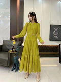 Fongt New V-Neck Single-Drenchee Chiffon French Retro Dress Thin A-Character Long Dress Women's Bubble Cuff