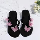 Butterfly Flip-Flops Thick Bottom Slope With One Word With Pearl Large Size Beach Cool
