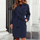 Women Hot Pink Trench Coat Casual Mid Long Overcoat Lapel Open Front Cardigan Outwear Woolen Boot Winter Jackets for Women-Outfit