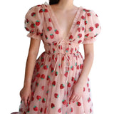 Fongt Dress French Strawberry Two-Color Sequin Dress Net Yarn Folded Dress