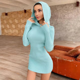 2022 Spring Autumn Fashion Black Long Sleeves Hoody Mini Womens Knitting Dresses Base Party bodycon Outfits