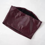 PU Leather Tube Crop Top And Zipper Skort Two Piece Set-Outfit