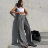 Fongt Women's Pants Autumn New Fashion Loose Casual Pants Niche Design Show Thin Drag Floor Pants Wide Legs-Outfit