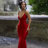 Fongt Sales Of Explosive Red Dress Dress Deep V Sexy Bare Back Slings Fishtail Dress