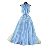 Fongt High-End Squeal Lace Splicing Sleeveless Waist Dress Women's Summer Thin Temperament Elegant Long Dress