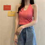 Fongt Club Bundy Sling Female Summer New Solid Color Hanging Neck Vest Hottie Style Sexy Short V Sleeveless