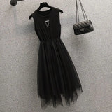 Women Autumn Two Piece Set Korean Casual Long Sleeve Denim Jacket And Irregular Mesh Patchwork Dress Set