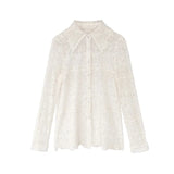 Chic Floral Embroidery White Blouse Women Elegant Spring Lace Bottoming Shirt New Fashion Long Sleeve Hollow Top
