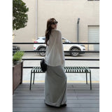 Fongt Wind A Set Of Letter-Print White Long-Sleeved T-Shirt Micro-Permeable Gray Light European Skirt