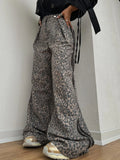 Fongt Leopard-Print Tug Trousers Women's Tide In 2025 Spring Side Stripes Loose Thin Broad Leg Trousers Casual