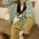 Fongt Sweater Cardigan Female Retro Languid Lazy Bump Color Knit Coat Autumn Winter Add Thick Loose Short Jacket Female-Outfit