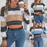 Fongt Autumn And Winter Casual Coloring Lantern Sleeves Exposed Umbilly Sweater Women's Clothing