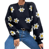 Fongt And Winter New Women's Fashion Sweater Long Sleeve Loose Knit Jumper Round Collar Small Autumn Chrysanthemum Women's Type