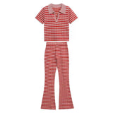 Fongt POLO Shirt With Striped Horn Pants Summer New Knitting Suit Woman