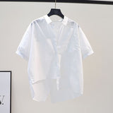 Fongt Simple Summer Thin Short-Sleeved Shirt Women 2025 New Fashion Loose Long Pocket Cardigan Shirt
