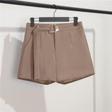 Fongt Suit Shorts Female Black Summer Thin 2024 New Loose High-Waist A-Line Casual Wide-Leg Pants-Outfit