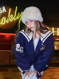 Jackets Coat American Style Retro Cheerleading Team Baseball Uniform Female Autumn Winter Hoodie Red Coat Top