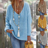Fongt Ladies Casual Loose Long Sleeve V Neck Fall Winter Sweater Knit