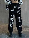 Hippie Gothic Graphic Black Jogging Sweatpants Women Y2K Punk Oversize Joggers Sports Pants Female Korean Fashion