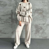 Fongt 2025 New Women's Long-Sleeved Love Loose Casual Knitting Set