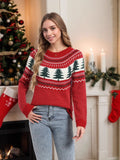 Fongt And Winter New Christmas Sweater Women Loose Knitted Green Pine Embroidered Clothes On The Head