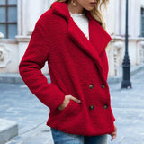 Solid Color Women Winter Spring Loose Warm Coat High Quality Teddy Fleece Button Jacket Female Casual Veste Femme