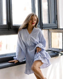Fongt Summer New Solid Color Long-Sleeved Dress Temperament V Collar Thin A Dress
