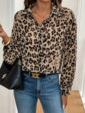 Fongt Elegant Leopard-Print Long-Sleeved Loose Shirt Top