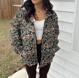 Fongt Women's Ins Camouflage Long-Sleeved Zipper Pocket Hoodie Jacket