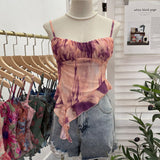 Fongt Shoot 辣tie Bra Irregular Sling Sling Vest Slimming Print Mesh Sleeveless Top 8950