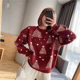 Autumn And Winter New Christmas Tree Pullover Female Korean Version Loose Lazy Wind Retro Color Sweater Coat-Outfit