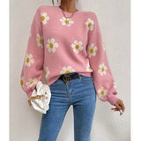 Fongt And Winter New Women's Fashion Sweater Long Sleeve Loose Knit Jumper Round Collar Small Autumn Chrysanthemum Women's Type