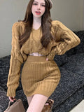 Sweater Two Piece Set Women Korean Elegant Party Mini Skirt Set Female Casual Designer Knitted Skirt Suit 2023 Autumn