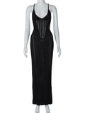 Fongt 2024 Spring / Summer Women's Temperament Sexy Back Hollow Out Lace Knit Sling Wrapped Hip