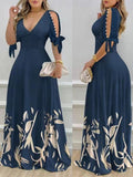 E-Commerce Ebay Women's Wear V Neckline Waist Printed Dress-Outfit