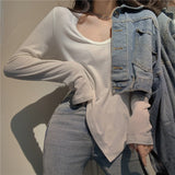 Fongt Female Slim Sexy Low Collar White Foreign Style Long Sleeves With Bottom Shirt 2024 Autumn New Slim