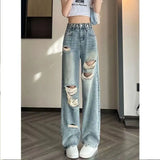 Jeans Female Size Fat Mm Wide-Legged Trousers High Waist Show Thin Ins Trendy Hot Girls' Trousers-Outfit