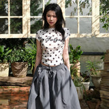 Fongt Autumn New Women's Hottie Round Collar Wave Point Letter Print Repair Bottom Short-Sleeved Top