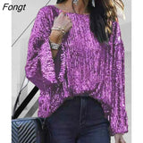 Loose Round Neck Blouse Sequined Short Sleeve T-shirt Women's Blouse Ladies' Casual Sports T-shirt All Neon Store