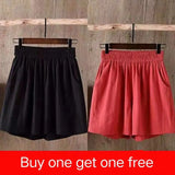 Women's Summer Shorts 100% Cotton High Waist Shorts Loose Casual Solid Shorts Pants Streetwear Elastic Waist Buy One Get