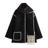 2024 Autumn / Winter New Women's Street Fashion Scarf Patchwork Woolen Coat W063 2788-Outfit