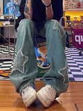 Blue Wash Star Patched Boyfriend Jeans-Outfit