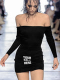 Autumn Sexy Y2K Clothes Letter Print Long Sleeve Backless Tube Bodycon Mini Dresses For Women Club Party Elegant