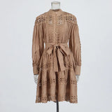 French Retro Court Dress 2025 Summer New Collar Embroidery Hollow Design Long-Sleeved Temperament
