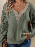 Fongt V-Neck Lace New Sweater Loose Casual Jacket Women's Knitwear Shirt