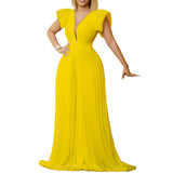 Fongt Summer Flying Sleeve Temperament Folding Deep V Collar Drag Jumpsuit
